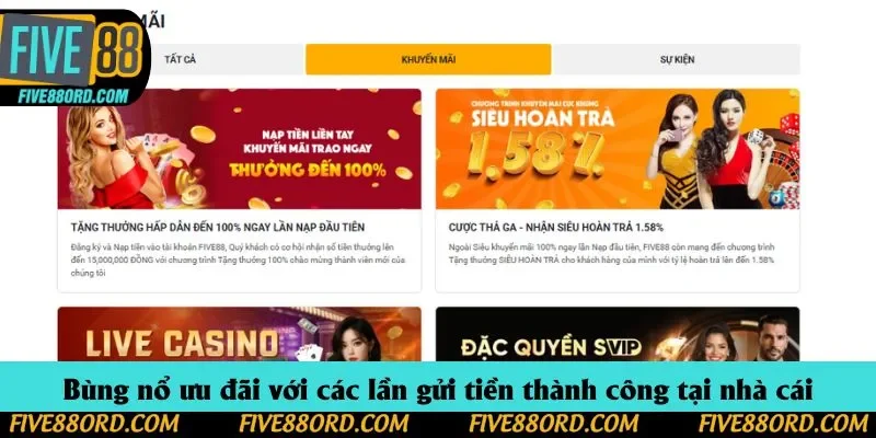 Bùng nổ ưu đãi với các lần gửi tiền thành công tại nhà cái